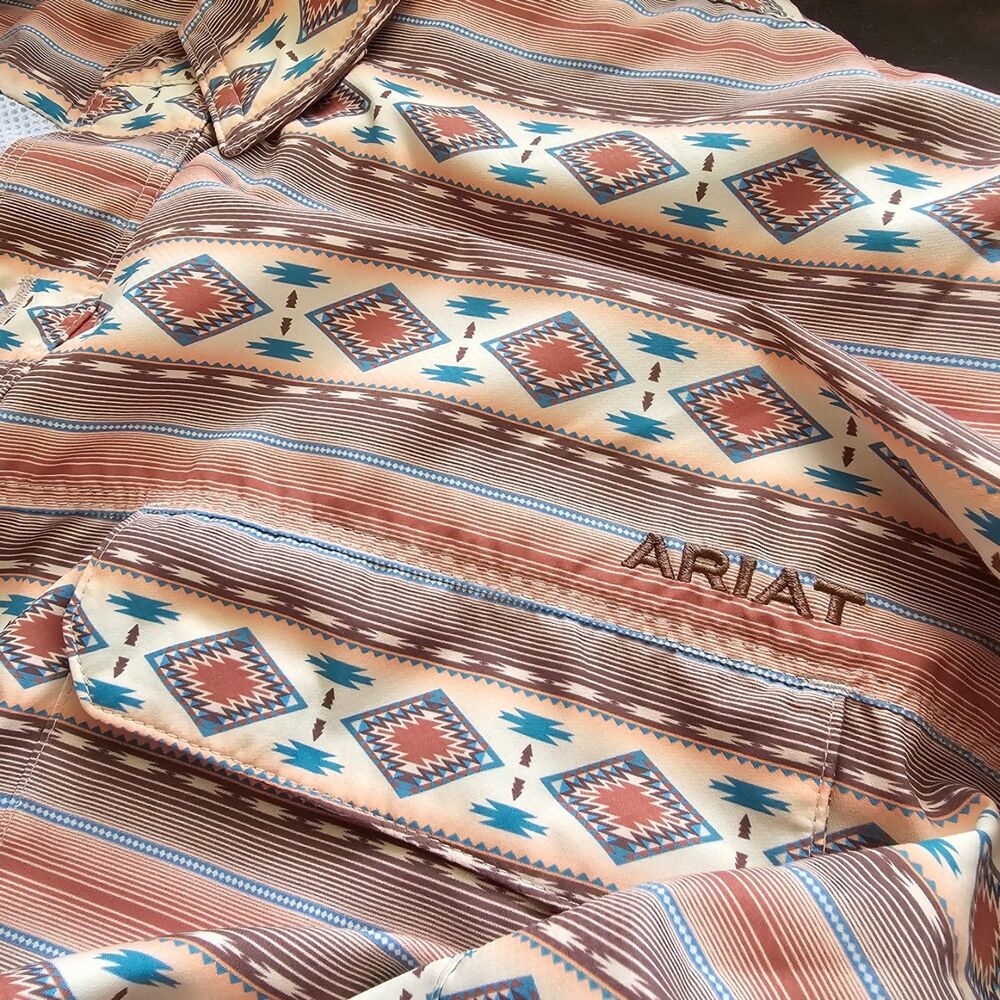 AriatTEK Southwest Aztec Geometric Long Sleeve Western Work Shirt Mens XXL